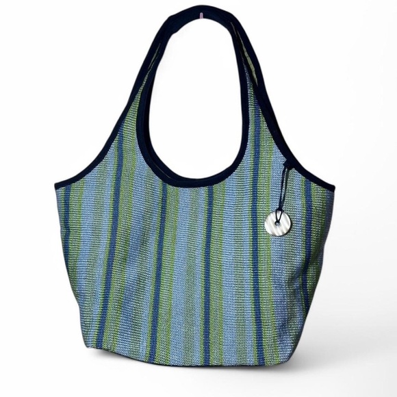 The Sak Striped Blue and Green Crochet Tote Bag - Picture 1 of 6